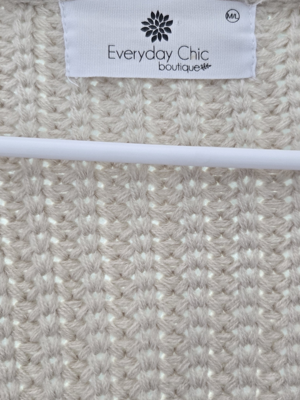 Beige Knit Cardigan with Dark Denim Patch Pockets - Picture 2 of 4